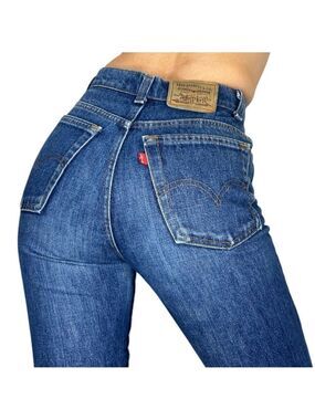VTG 80s 90s Levis slim straight high rise raw hem Talon zipper ankle jeans 25
